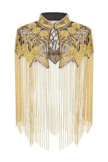 Sparkly Black Golden Fringed Beaded 1920s Cape